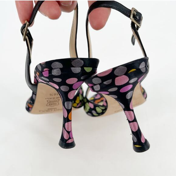 Jimmy Choo Vintage Y2K Black Polka Dot Satin Slingback Peep Toe Heels IT 36.5 - Picture 8 of 10